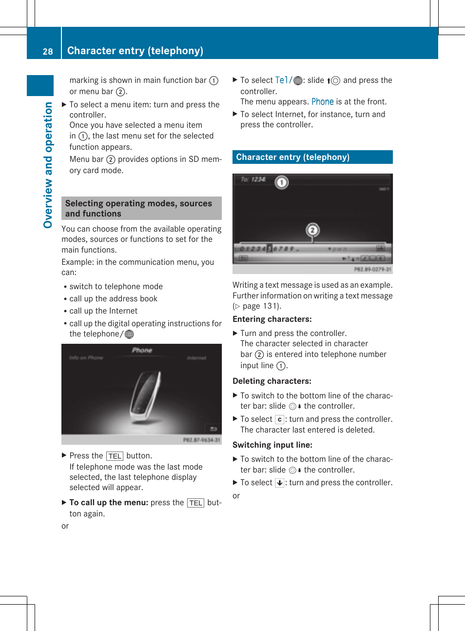 Overview and operation, Character entry (telephony) | Mercedes-Benz C-Sedan 2015 COMAND Manual User Manual | Page 30 / 214
