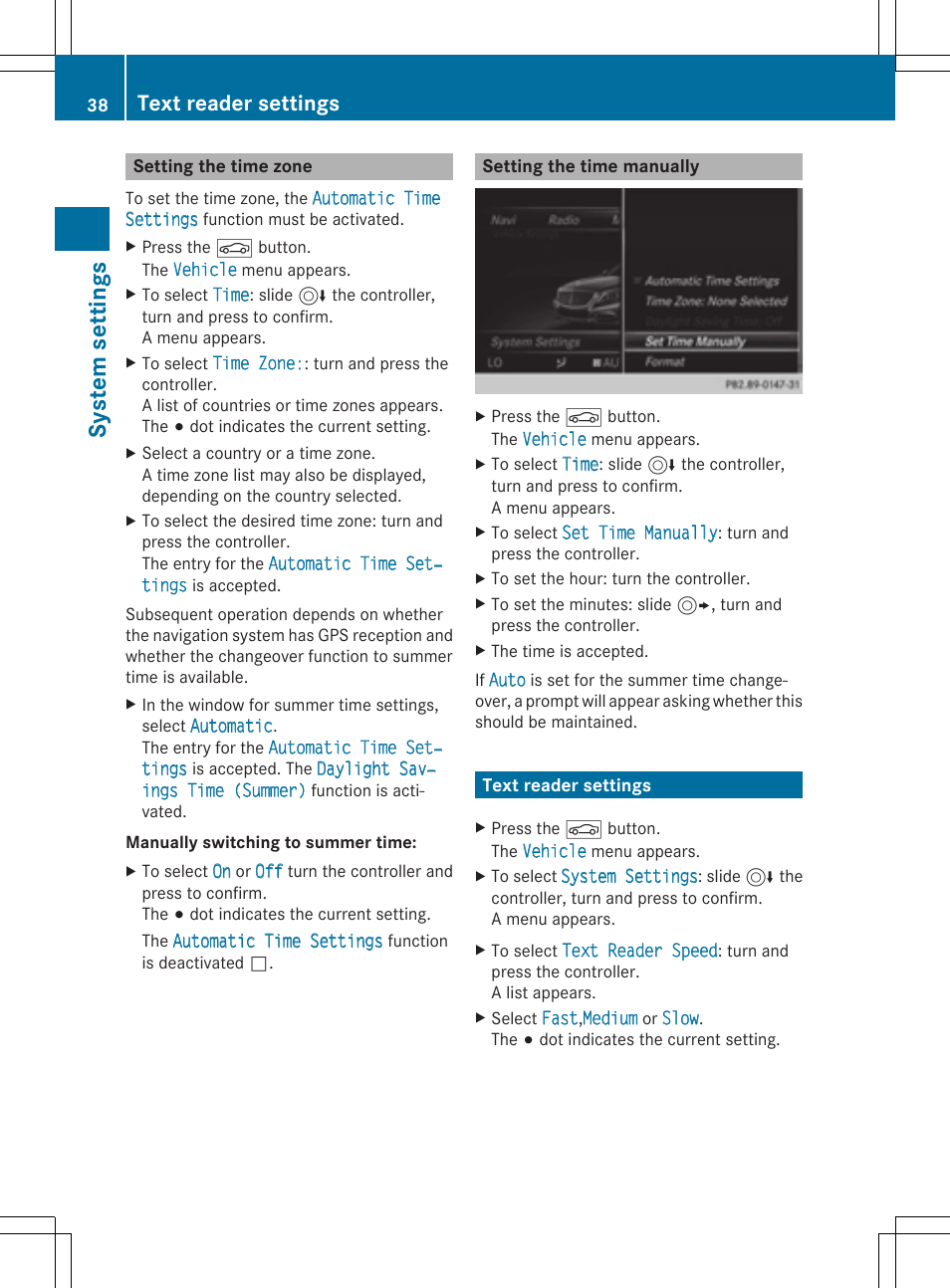 System settings, Text reader settings | Mercedes-Benz C-Sedan 2015 COMAND Manual User Manual | Page 40 / 214