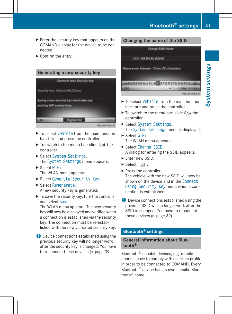 Sys tem se ttin gs, Bluetooth, Settings | Mercedes-Benz C-Sedan 2015 COMAND Manual User Manual | Page 43 / 214