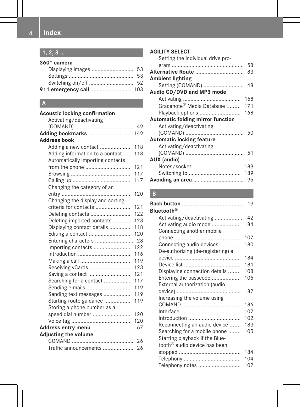 Index | Mercedes-Benz C-Sedan 2015 COMAND Manual User Manual | Page 6 / 214