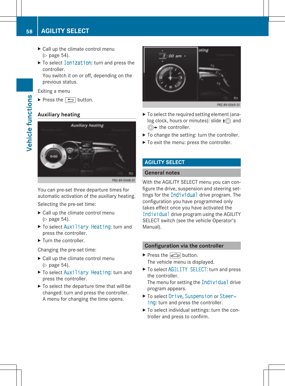 Veh icle fu nct ions, Agility select | Mercedes-Benz C-Sedan 2015 COMAND Manual User Manual | Page 60 / 214