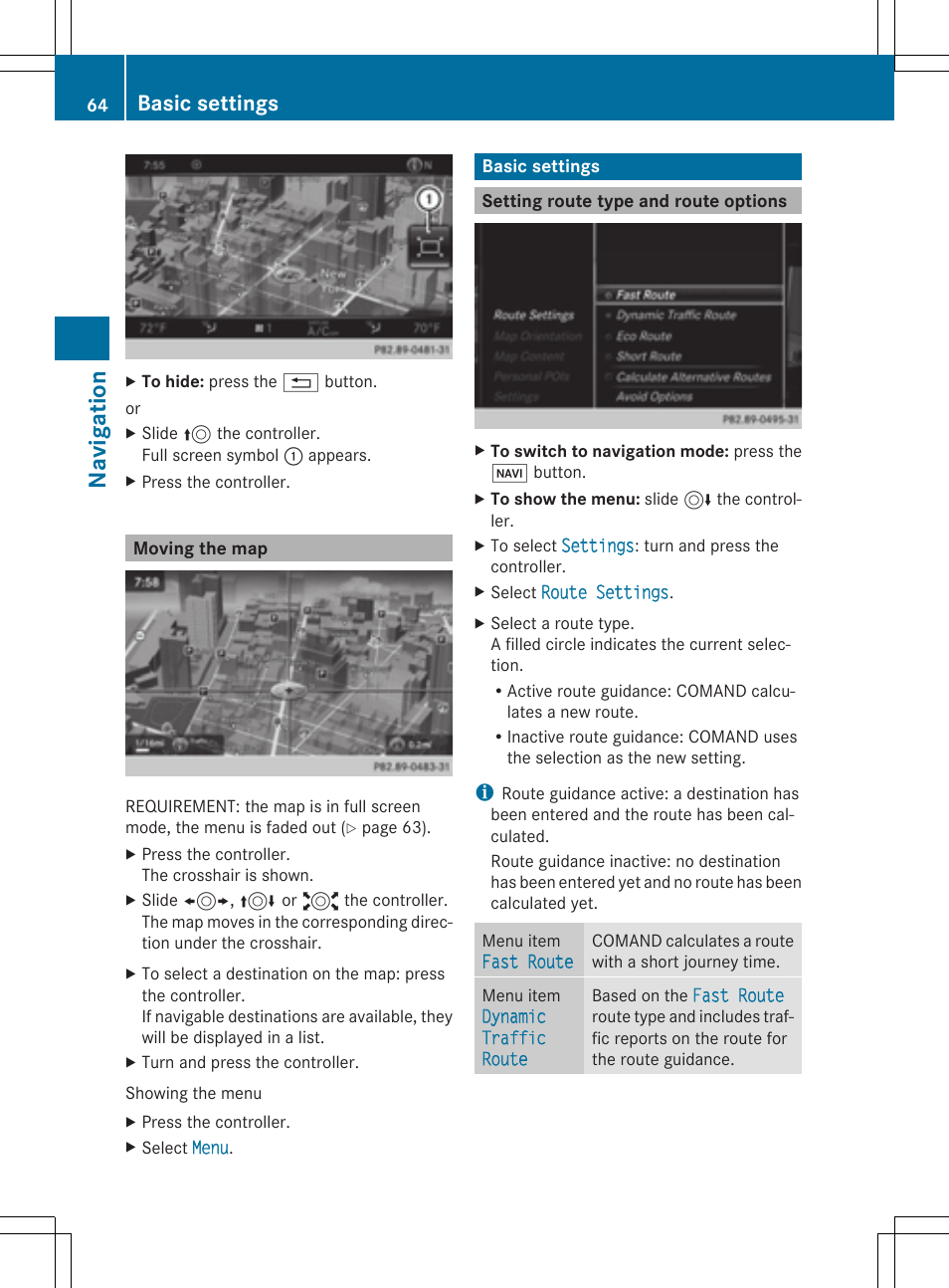 Navi gati on, Basic settings | Mercedes-Benz C-Sedan 2015 COMAND Manual User Manual | Page 66 / 214