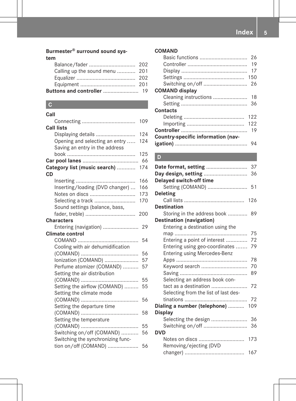 Index | Mercedes-Benz C-Sedan 2015 COMAND Manual User Manual | Page 7 / 214