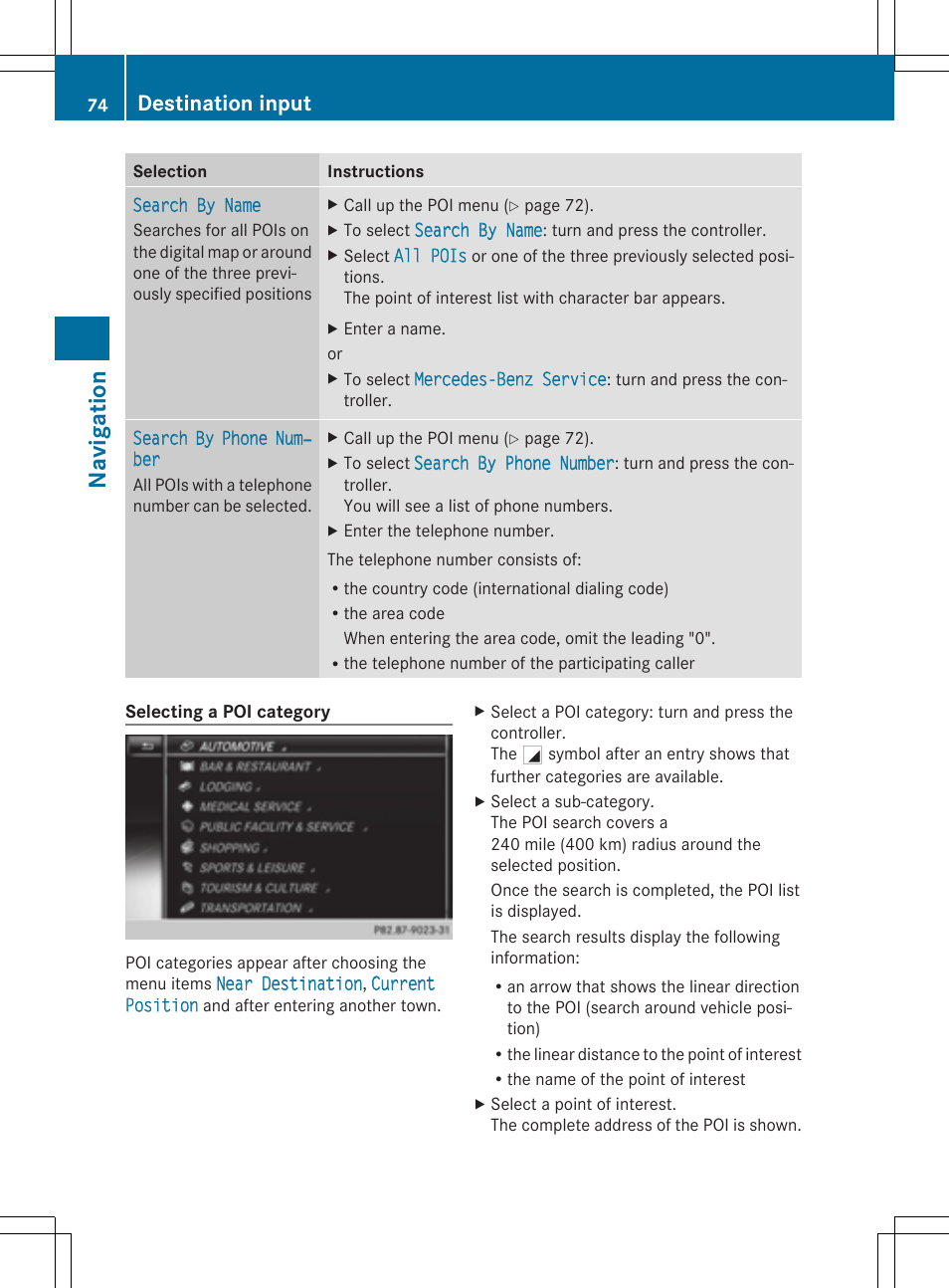 Navigation, Destination input | Mercedes-Benz C-Sedan 2015 COMAND Manual User Manual | Page 76 / 214