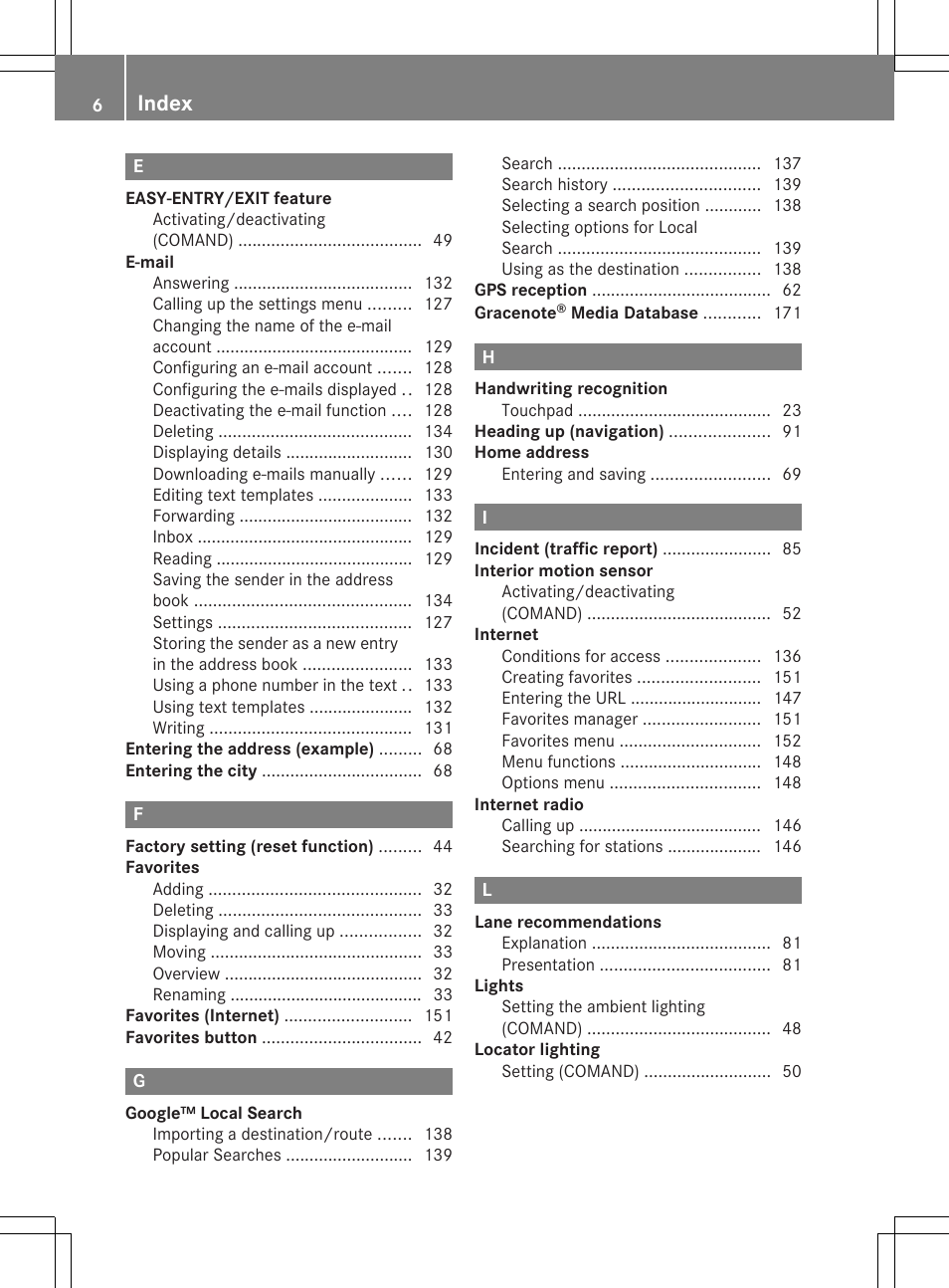 Index | Mercedes-Benz C-Sedan 2015 COMAND Manual User Manual | Page 8 / 214