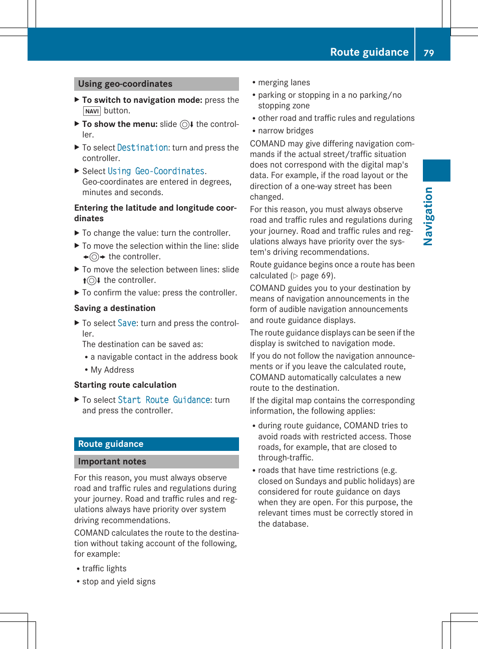 Navigat ion, Route guidance | Mercedes-Benz C-Sedan 2015 COMAND Manual User Manual | Page 81 / 214