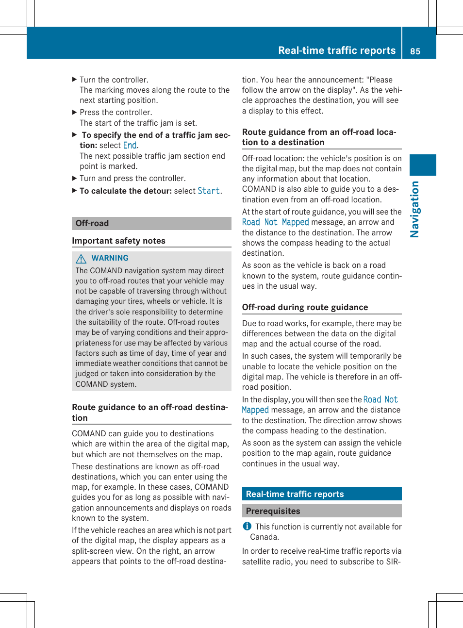 Navigation, Real-time traffic reports | Mercedes-Benz C-Sedan 2015 COMAND Manual User Manual | Page 87 / 214