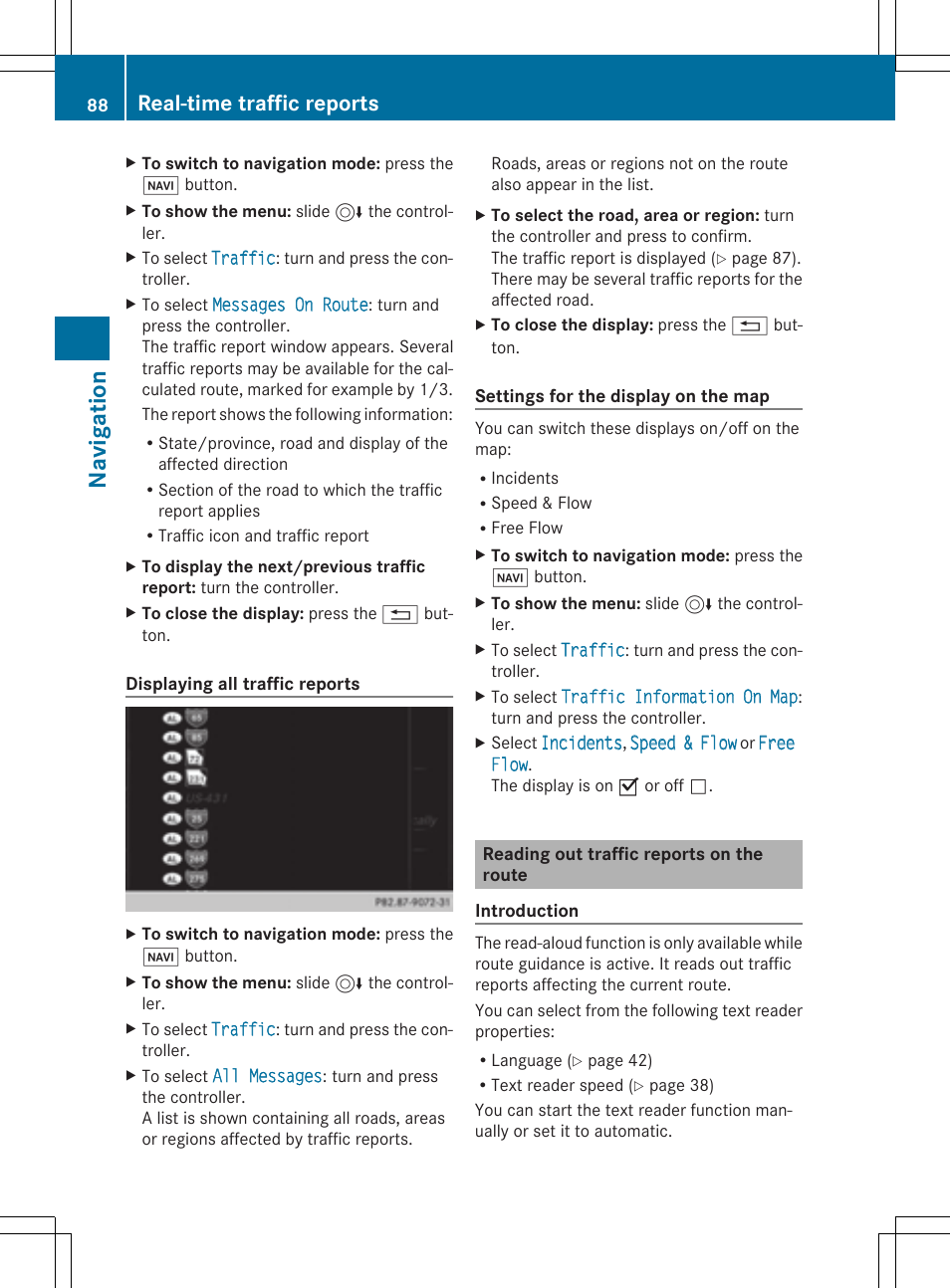 Navi gati on, Real-time traffic reports | Mercedes-Benz C-Sedan 2015 COMAND Manual User Manual | Page 90 / 214