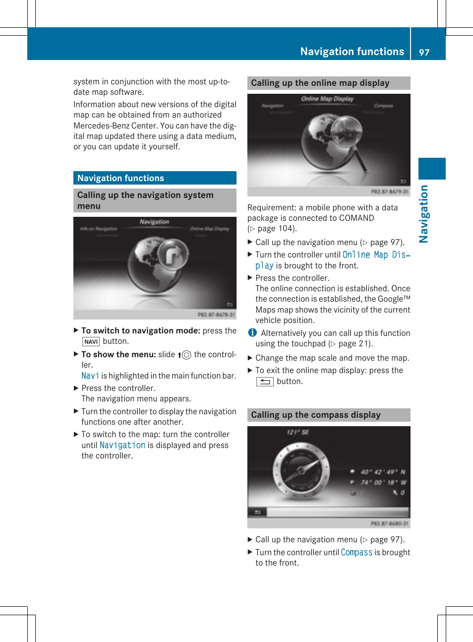 Navigation, Navigation functions | Mercedes-Benz C-Sedan 2015 COMAND Manual User Manual | Page 99 / 214