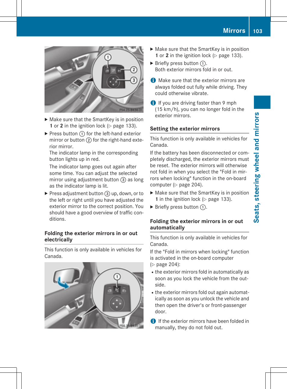 Seats, steering wheel and mirrors, Mirrors | Mercedes-Benz C-Coupe 2015 Owners Manual User Manual | Page 105 / 354