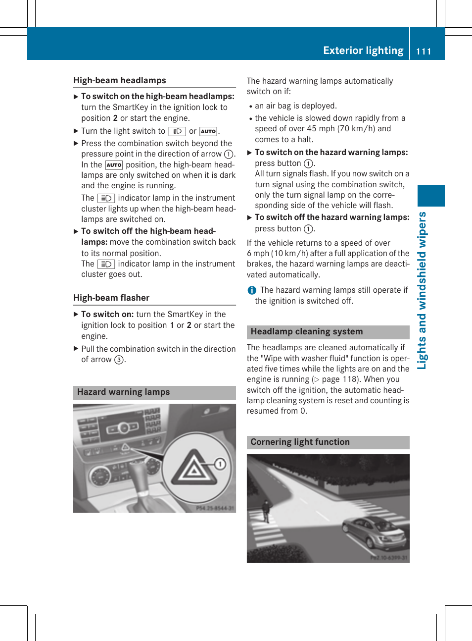 Lights and windshie ld wipers, Exterior lighting | Mercedes-Benz C-Coupe 2015 Owners Manual User Manual | Page 113 / 354