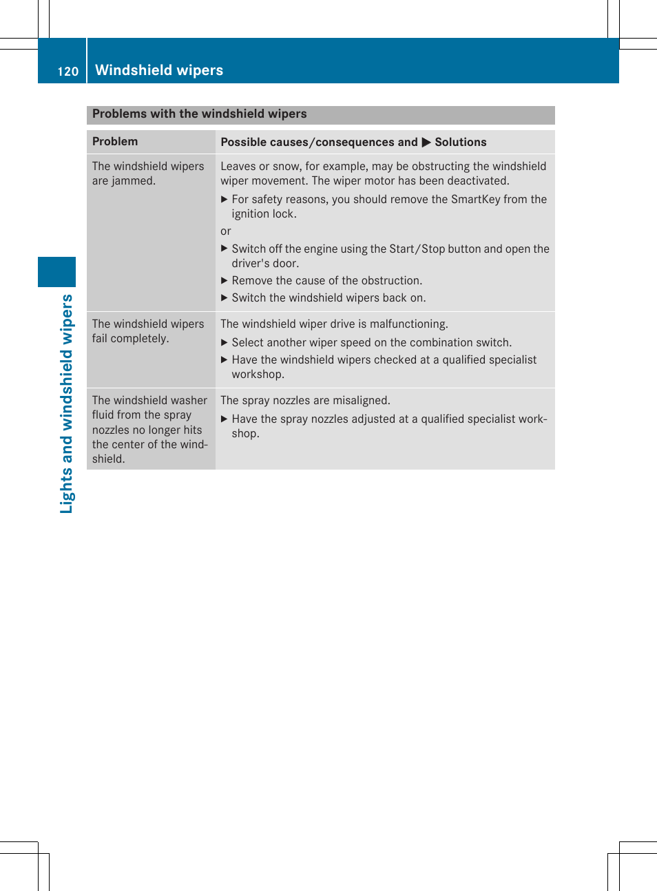 Lights and windshield wipers, Windshield wipers | Mercedes-Benz C-Coupe 2015 Owners Manual User Manual | Page 122 / 354