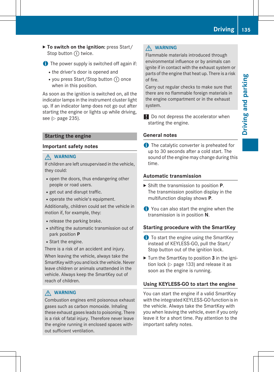 Dr ivi ng an d parki ng, Driving | Mercedes-Benz C-Coupe 2015 Owners Manual User Manual | Page 137 / 354