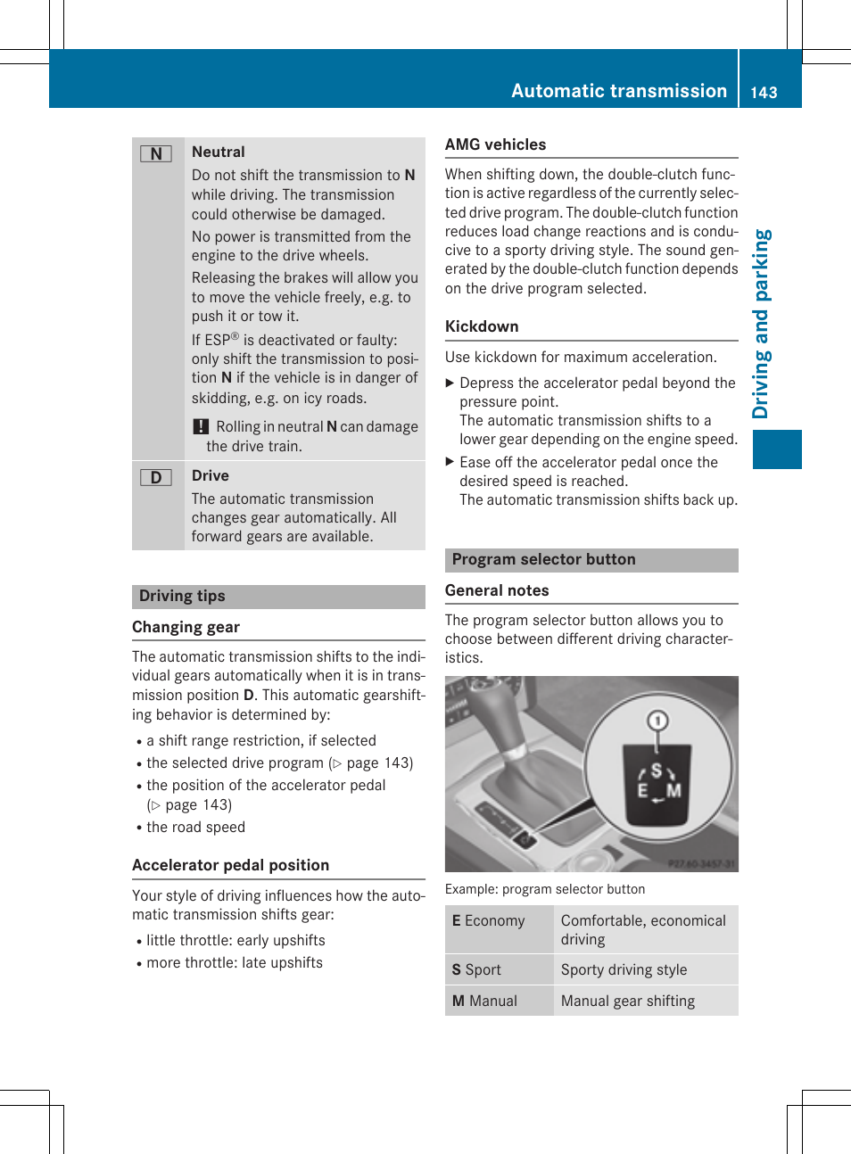 Dr ivi ng an d parki ng, Automatic transmission | Mercedes-Benz C-Coupe 2015 Owners Manual User Manual | Page 145 / 354