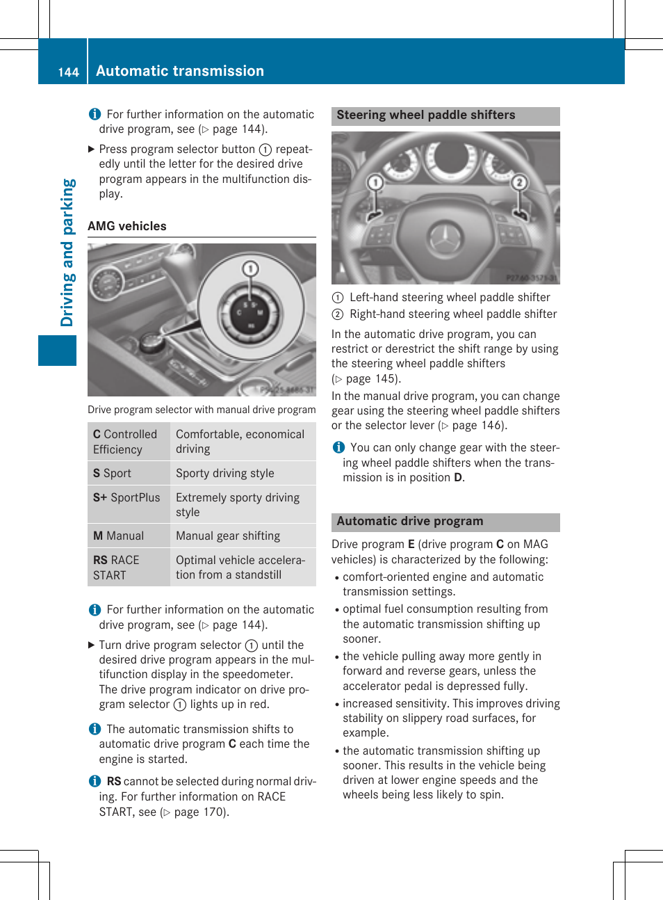 Dri vin g and parking, Automatic transmission | Mercedes-Benz C-Coupe 2015 Owners Manual User Manual | Page 146 / 354