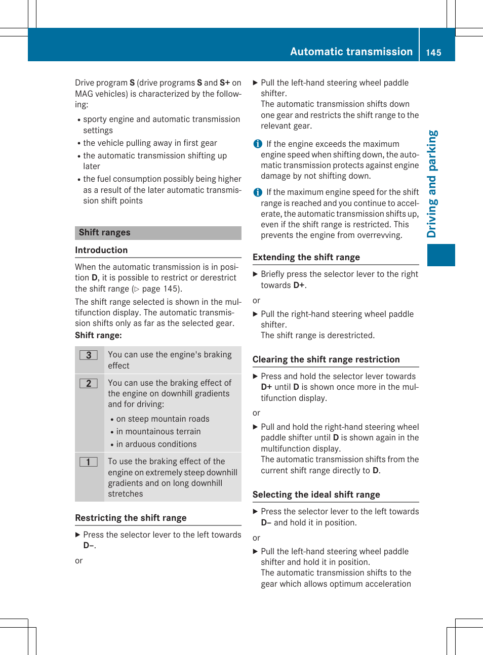 Dr ivi ng an d parki ng, Automatic transmission | Mercedes-Benz C-Coupe 2015 Owners Manual User Manual | Page 147 / 354