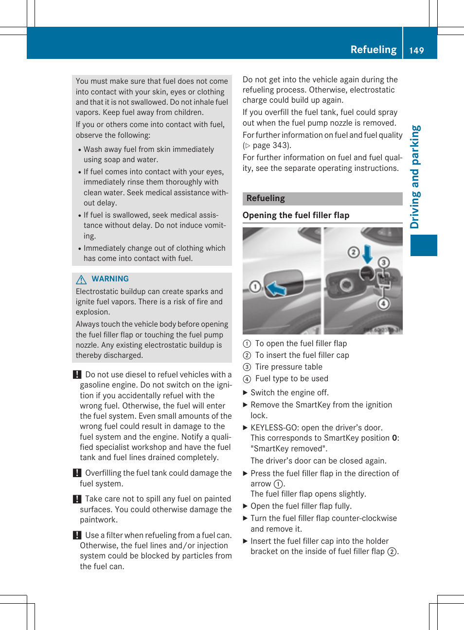 Driving and parking, Refueling | Mercedes-Benz C-Coupe 2015 Owners Manual User Manual | Page 151 / 354