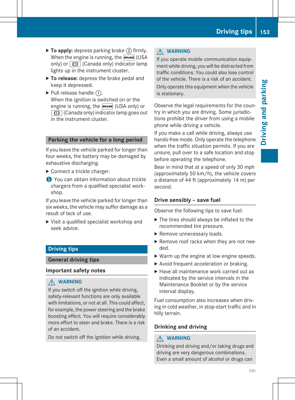 Dri vin g and parking, Driving tips | Mercedes-Benz C-Coupe 2015 Owners Manual User Manual | Page 155 / 354