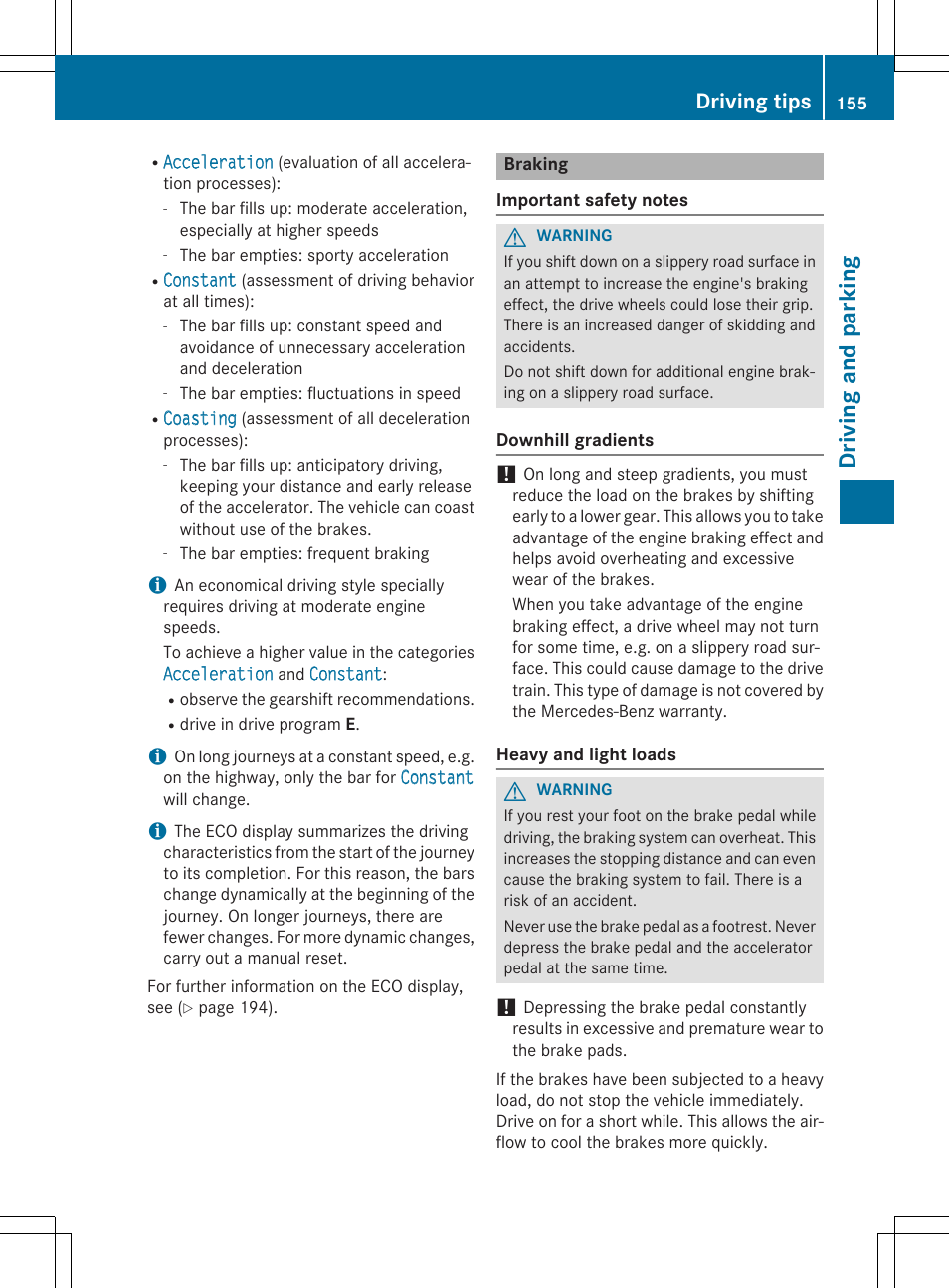 Driving and parking, Driving tips | Mercedes-Benz C-Coupe 2015 Owners Manual User Manual | Page 157 / 354