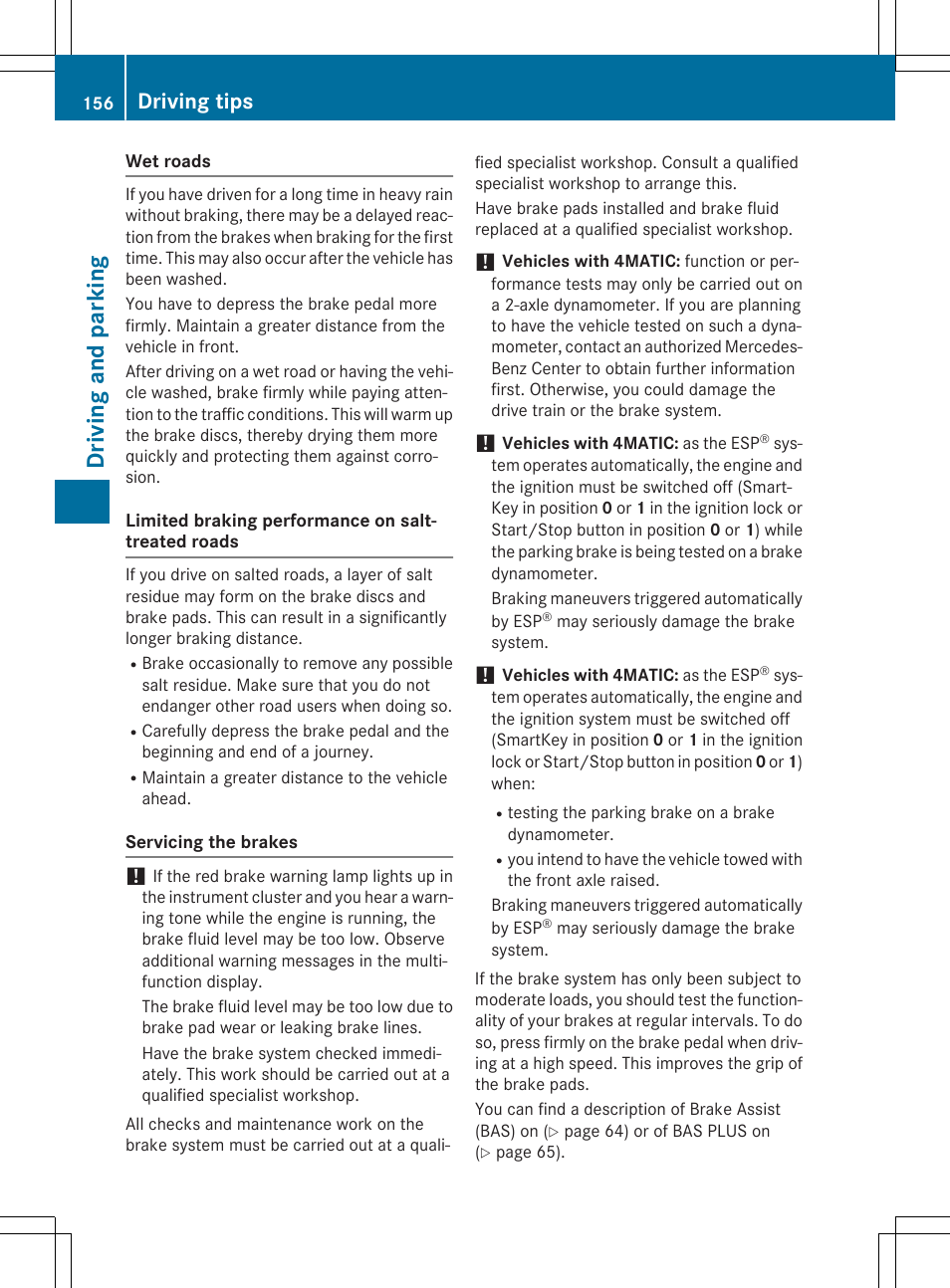 Driv ing and parking, Driving tips | Mercedes-Benz C-Coupe 2015 Owners Manual User Manual | Page 158 / 354