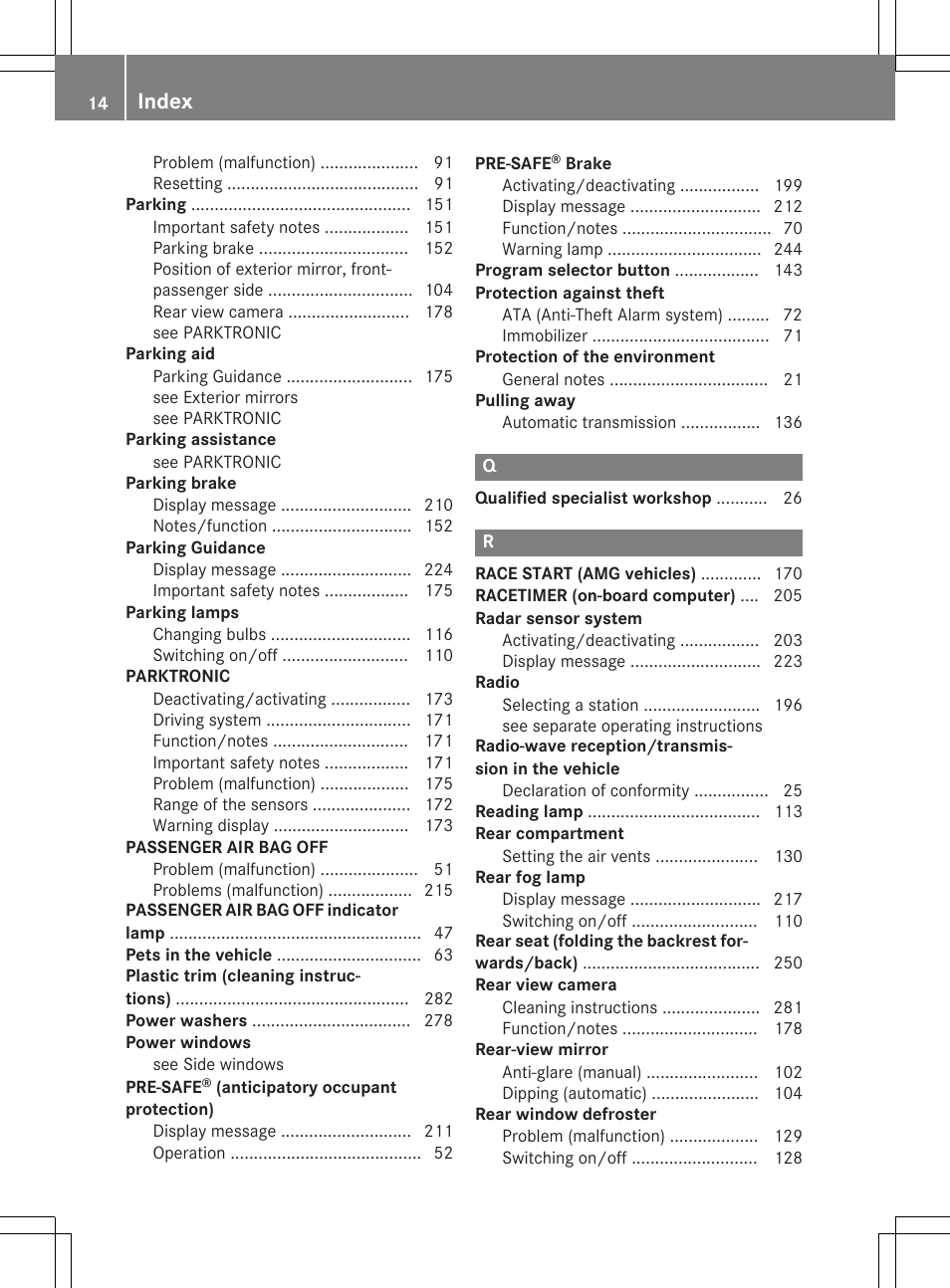 Index | Mercedes-Benz C-Coupe 2015 Owners Manual User Manual | Page 16 / 354