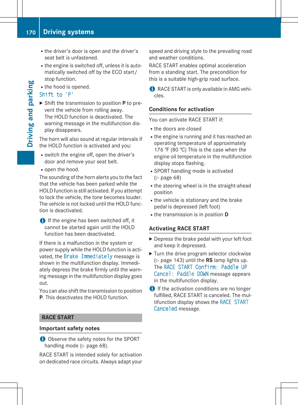 Dr ivi ng an d parki ng, Driving systems | Mercedes-Benz C-Coupe 2015 Owners Manual User Manual | Page 172 / 354