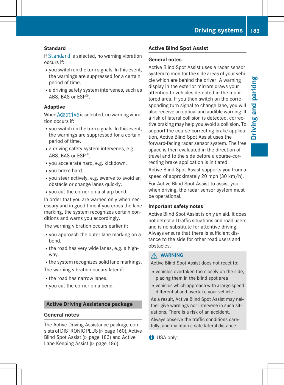 Dri vin g and parking, Driving systems | Mercedes-Benz C-Coupe 2015 Owners Manual User Manual | Page 185 / 354