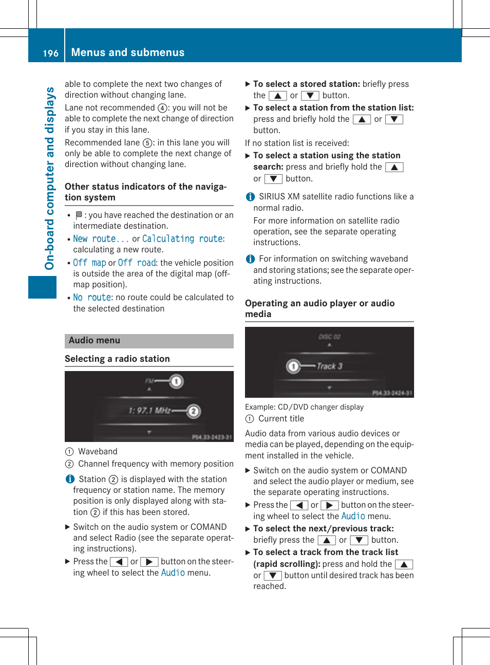 On- boar d comp ut er and dis pla ys, Menus and submenus | Mercedes-Benz C-Coupe 2015 Owners Manual User Manual | Page 198 / 354