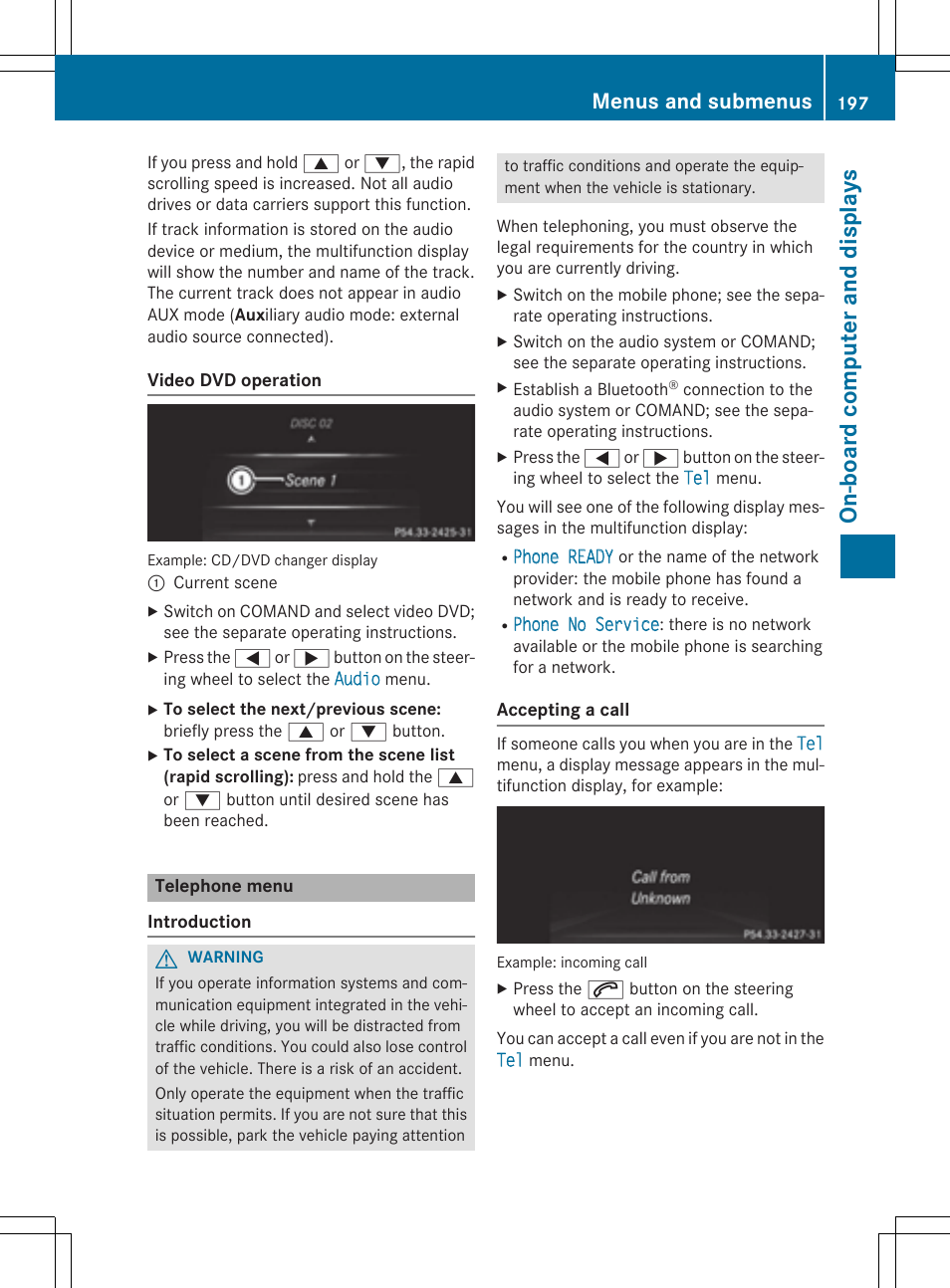 On-board computer and displays, Menus and submenus | Mercedes-Benz C-Coupe 2015 Owners Manual User Manual | Page 199 / 354