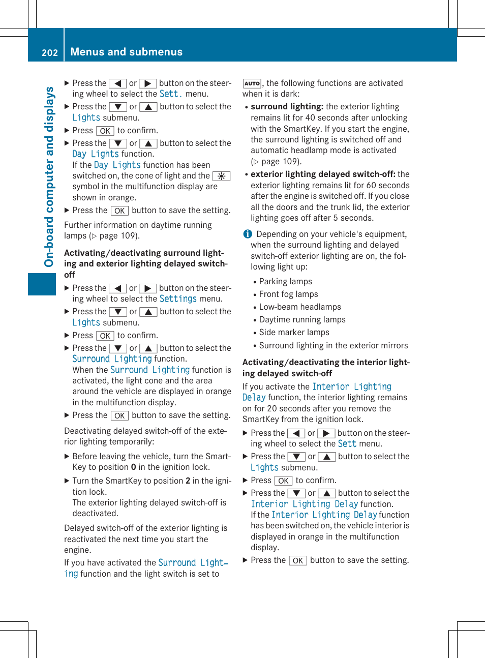 On-board comput er and display s, Menus and submenus | Mercedes-Benz C-Coupe 2015 Owners Manual User Manual | Page 204 / 354