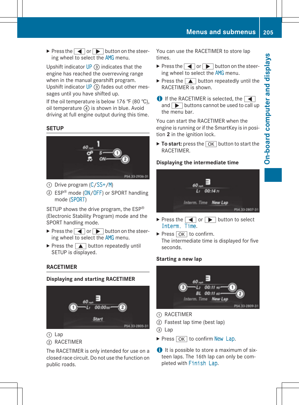 On-board comput er and display s, Menus and submenus | Mercedes-Benz C-Coupe 2015 Owners Manual User Manual | Page 207 / 354