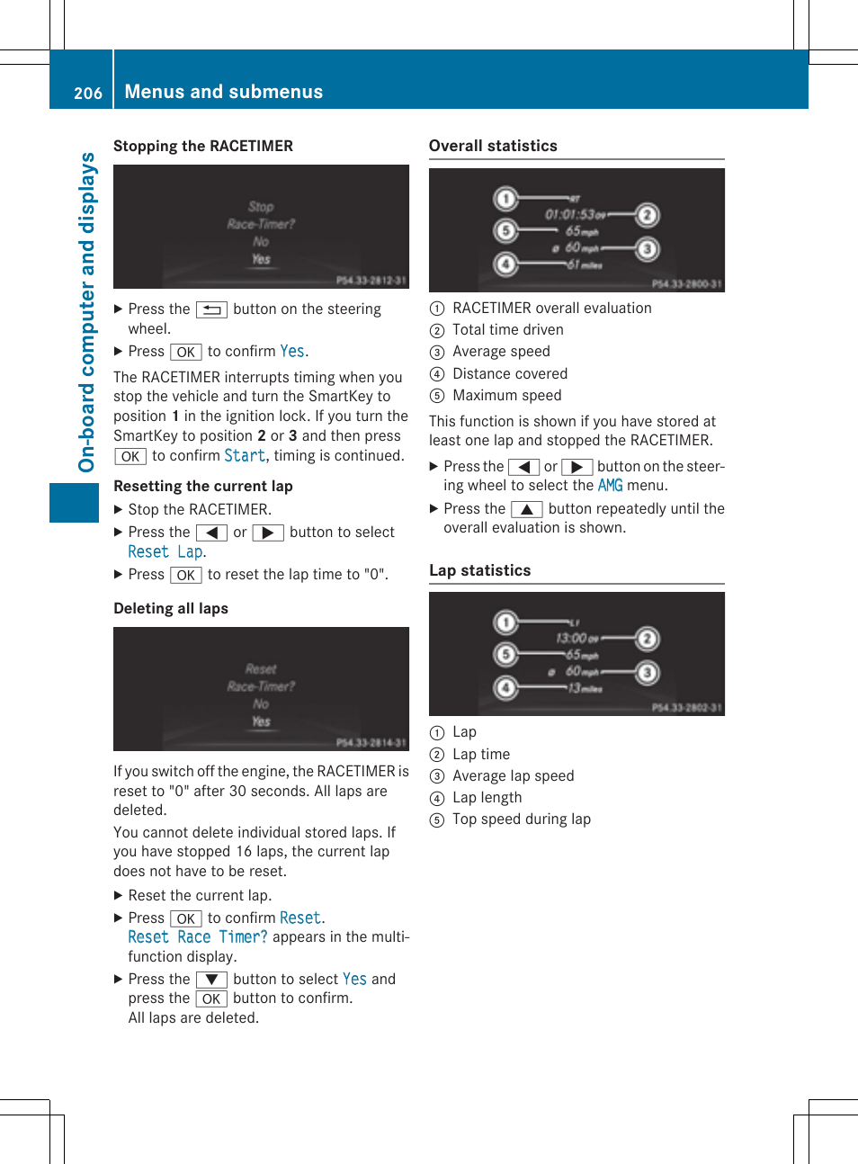 On-board computer and displays, Menus and submenus | Mercedes-Benz C-Coupe 2015 Owners Manual User Manual | Page 208 / 354