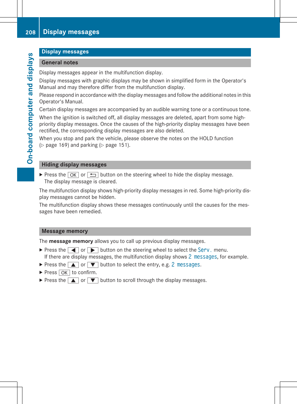 On -b oar d comp ut er an d di sp lay s, Display messages | Mercedes-Benz C-Coupe 2015 Owners Manual User Manual | Page 210 / 354