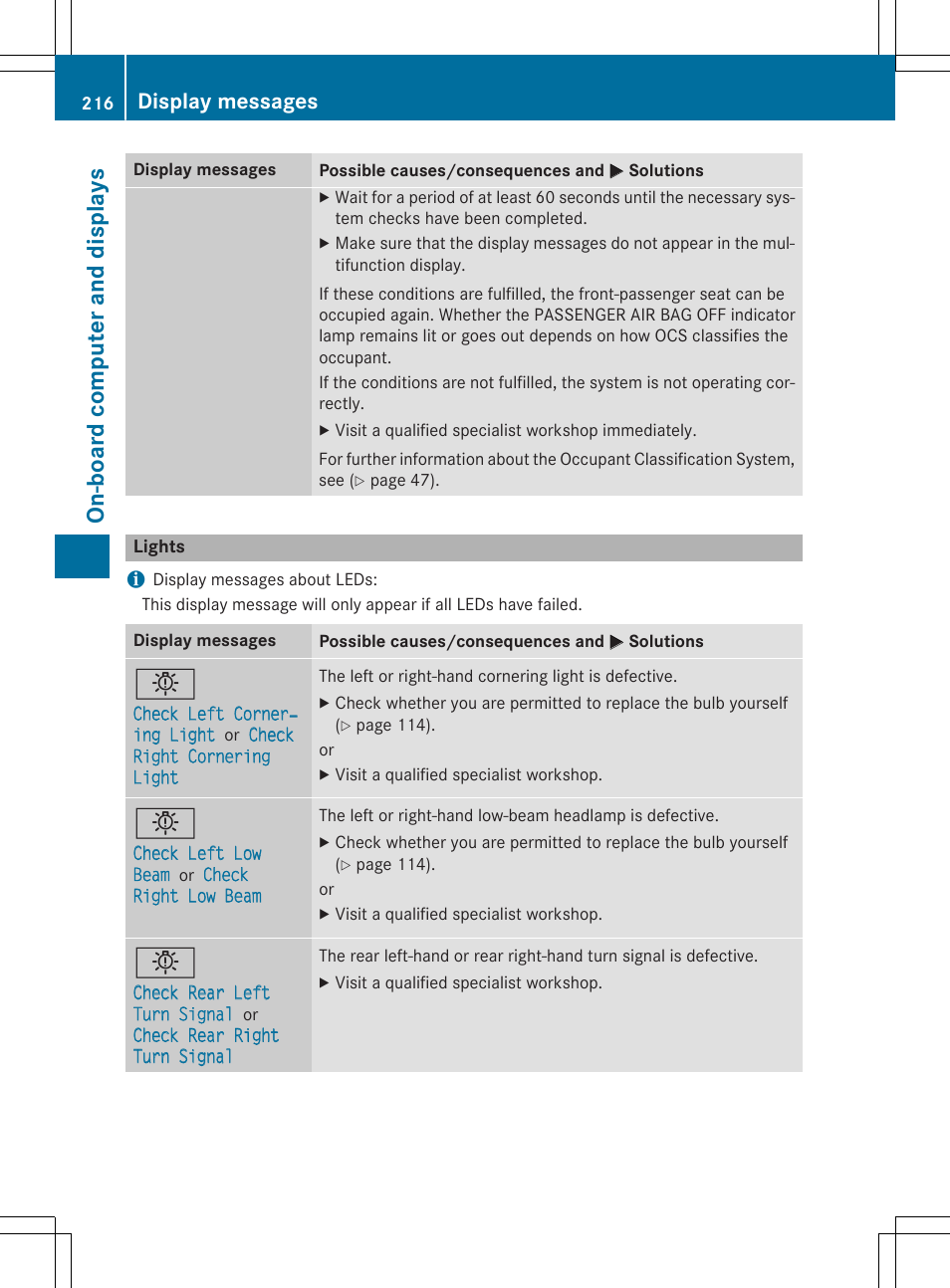 On -b oar d comp ut er an d di sp lay s, Display messages | Mercedes-Benz C-Coupe 2015 Owners Manual User Manual | Page 218 / 354