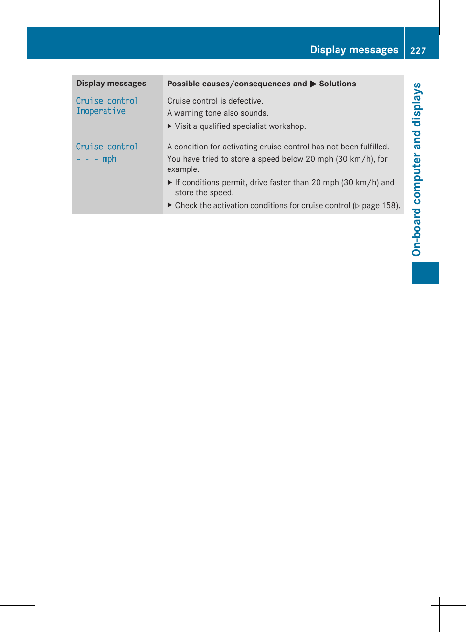 On- boar d comp ut er and dis pla ys, Display messages | Mercedes-Benz C-Coupe 2015 Owners Manual User Manual | Page 229 / 354