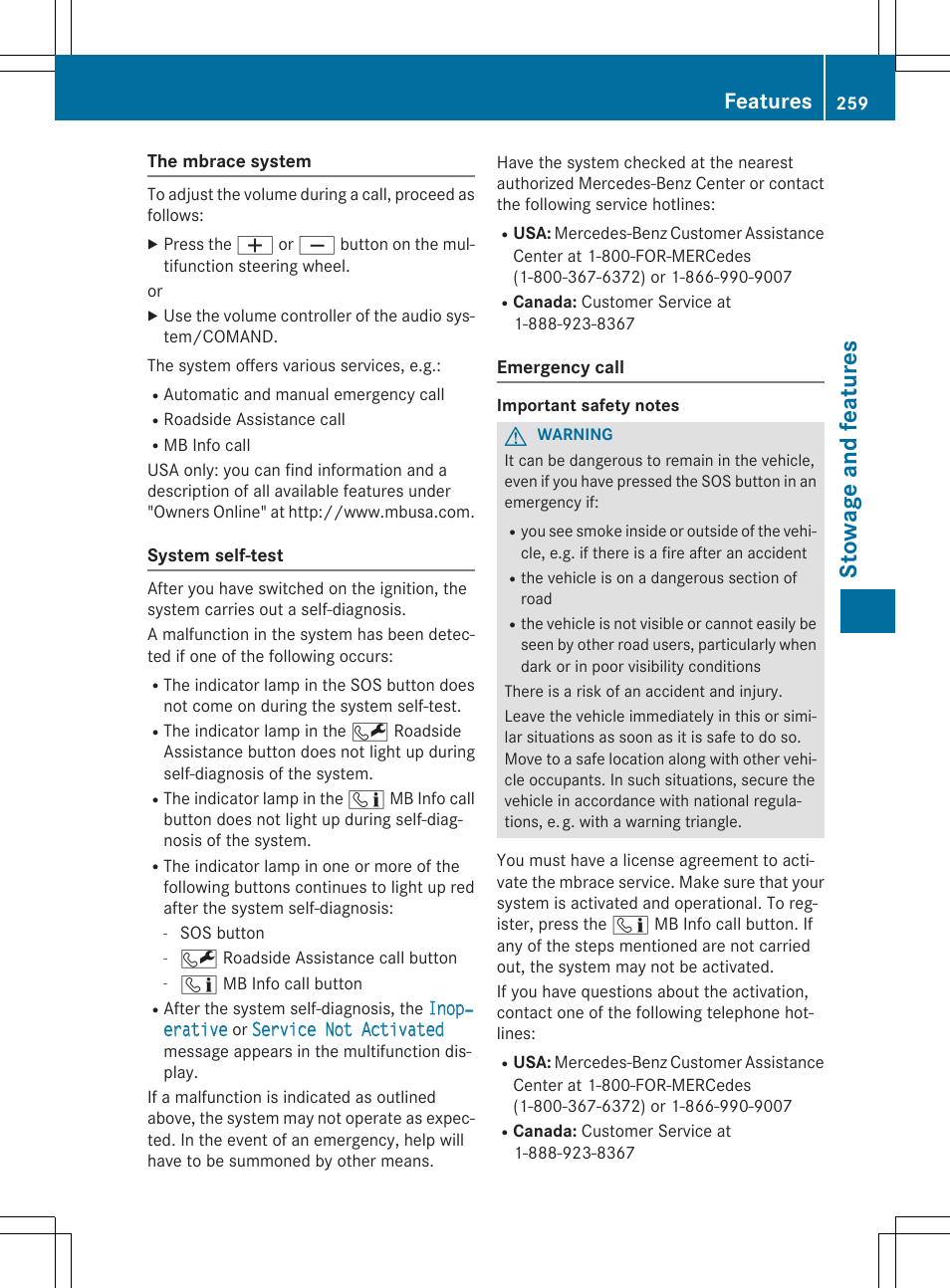 Sto wag e an d fe ature s, Features | Mercedes-Benz C-Coupe 2015 Owners Manual User Manual | Page 261 / 354