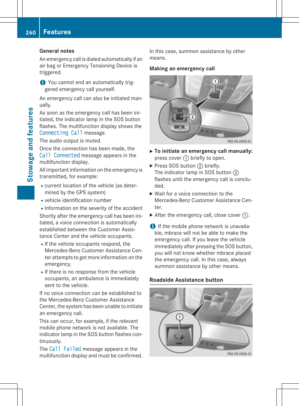 Stowage and features, Features | Mercedes-Benz C-Coupe 2015 Owners Manual User Manual | Page 262 / 354