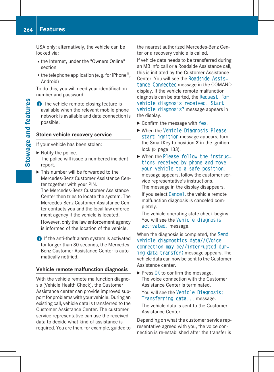 Stowage and features, Features | Mercedes-Benz C-Coupe 2015 Owners Manual User Manual | Page 266 / 354