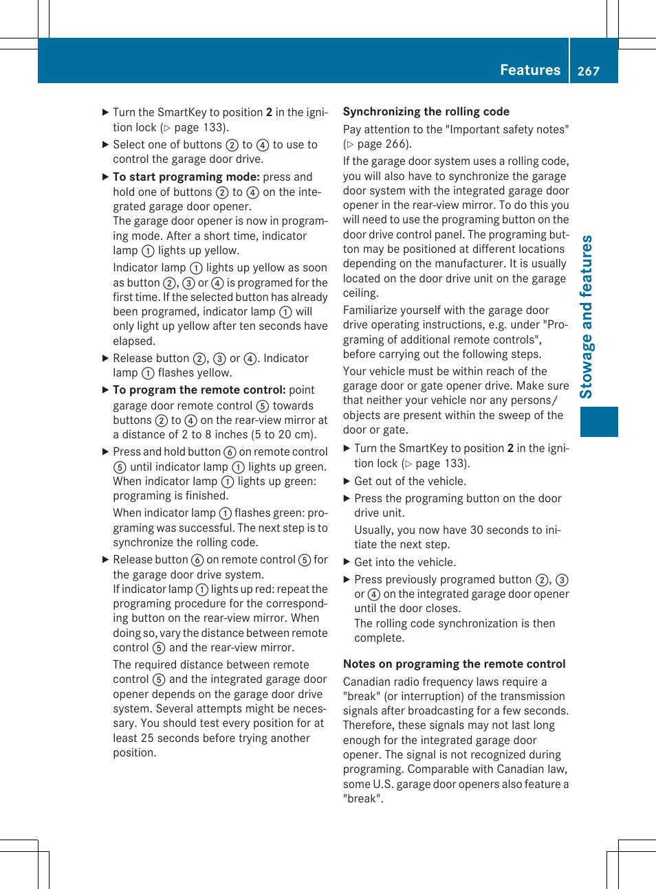Stowage and features, Features | Mercedes-Benz C-Coupe 2015 Owners Manual User Manual | Page 269 / 354
