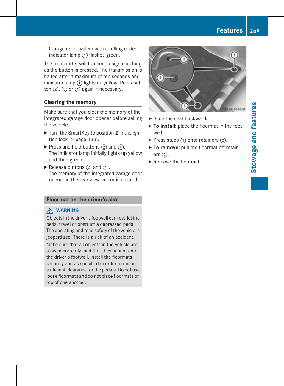 St owage and fea tu re s, Features | Mercedes-Benz C-Coupe 2015 Owners Manual User Manual | Page 271 / 354