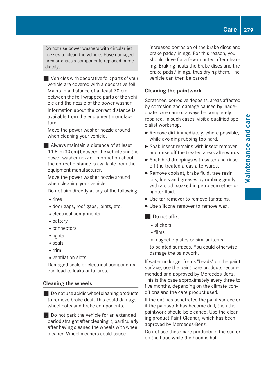 Mai nte nan ce and ca re, Care | Mercedes-Benz C-Coupe 2015 Owners Manual User Manual | Page 281 / 354
