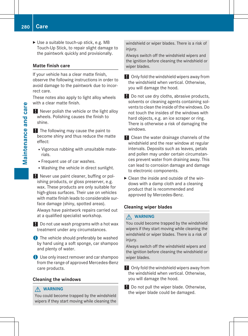 Maintenance and care, Care | Mercedes-Benz C-Coupe 2015 Owners Manual User Manual | Page 282 / 354