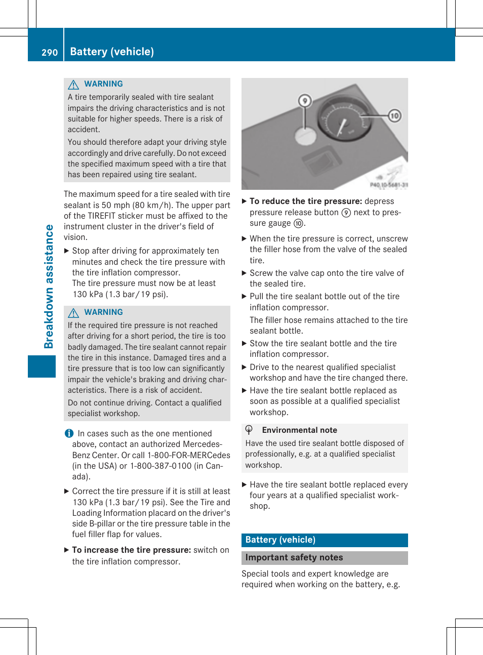 Breakdown assistance, Battery (vehicle) | Mercedes-Benz C-Coupe 2015 Owners Manual User Manual | Page 292 / 354