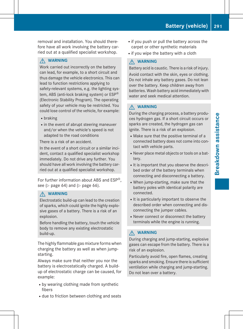 Breakdown assis tance, Battery (vehicle) | Mercedes-Benz C-Coupe 2015 Owners Manual User Manual | Page 293 / 354