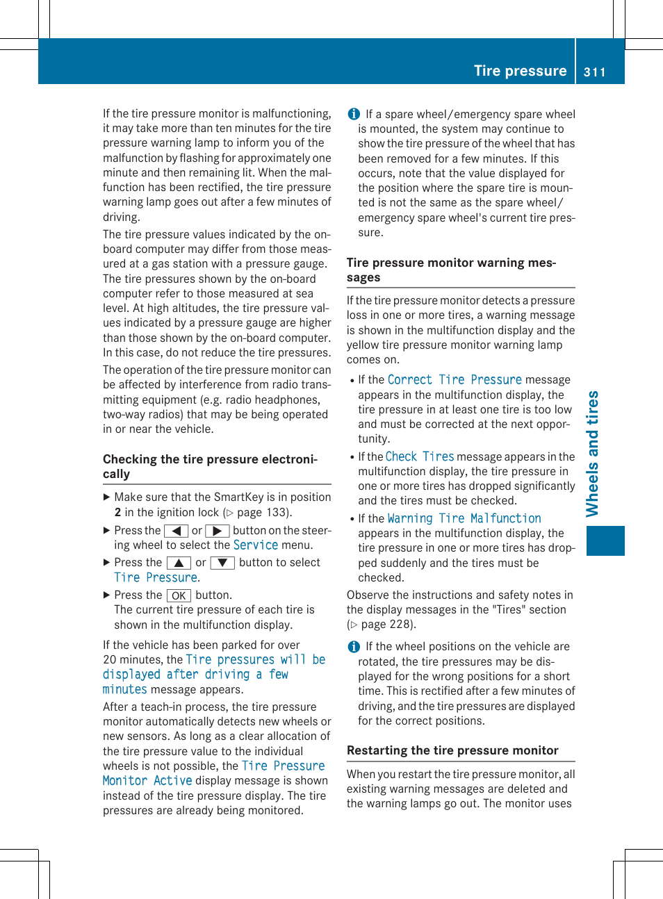 Wheels and tires, Tire pressure | Mercedes-Benz C-Coupe 2015 Owners Manual User Manual | Page 313 / 354
