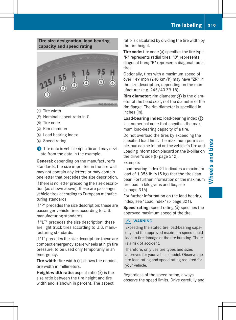 Whe el s and tire s, Tire labeling | Mercedes-Benz C-Coupe 2015 Owners Manual User Manual | Page 321 / 354