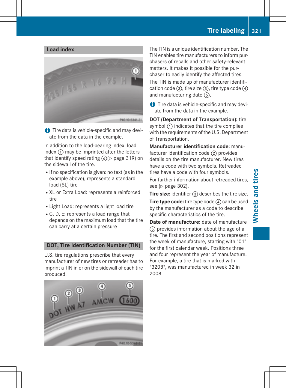 Wh eels and tir es, Tire labeling | Mercedes-Benz C-Coupe 2015 Owners Manual User Manual | Page 323 / 354