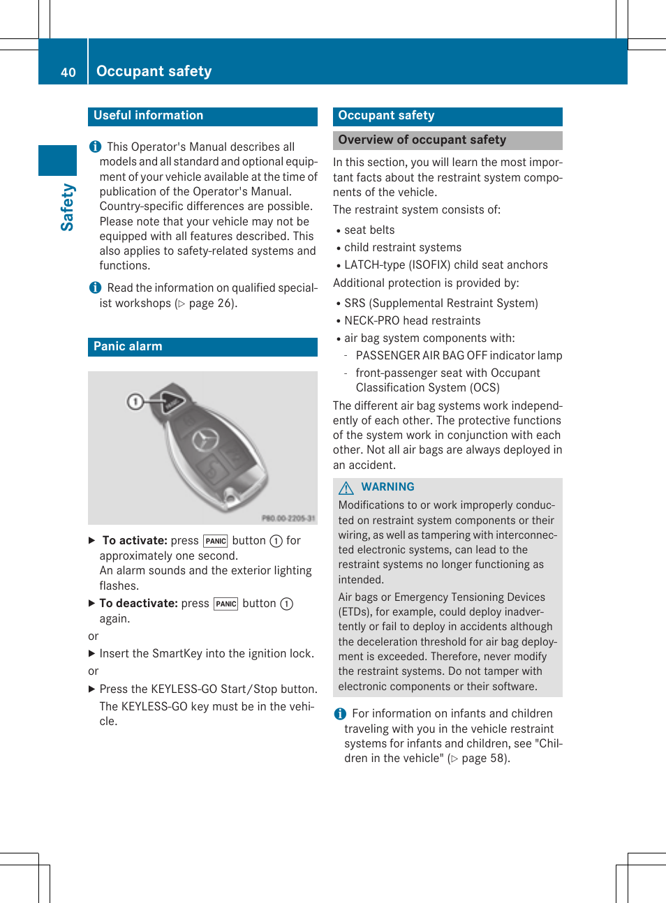 Safet y, Occupant safety | Mercedes-Benz C-Coupe 2015 Owners Manual User Manual | Page 42 / 354