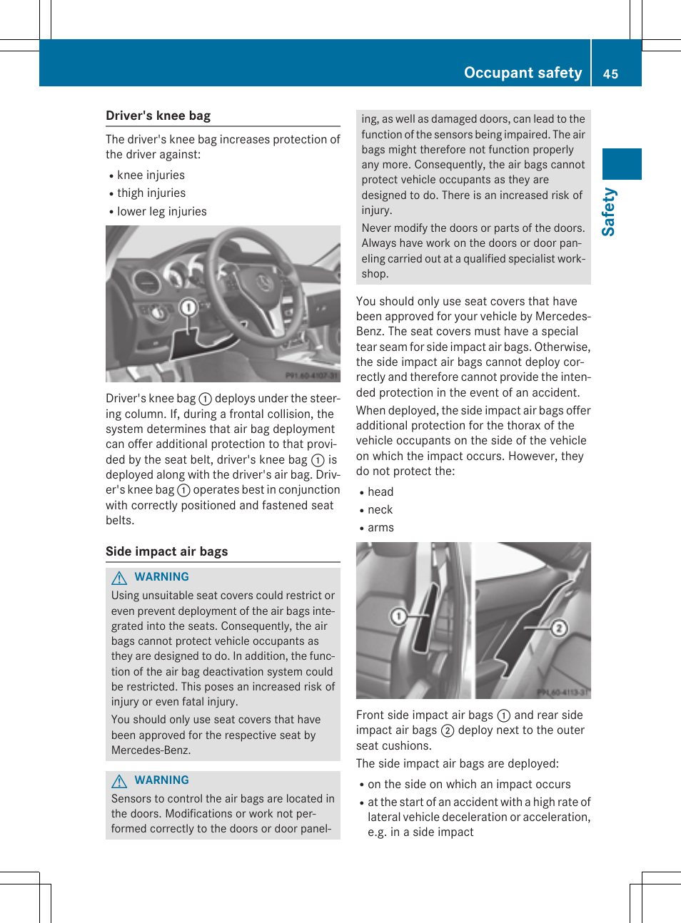 Sa fet y, Occupant safety | Mercedes-Benz C-Coupe 2015 Owners Manual User Manual | Page 47 / 354