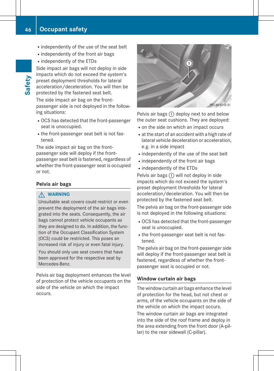 Saf ety, Occupant safety | Mercedes-Benz C-Coupe 2015 Owners Manual User Manual | Page 48 / 354